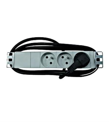 10″ Netzleiste 3x UTE, Profil ALU 1HE, 2m-Kabel, RAL7035