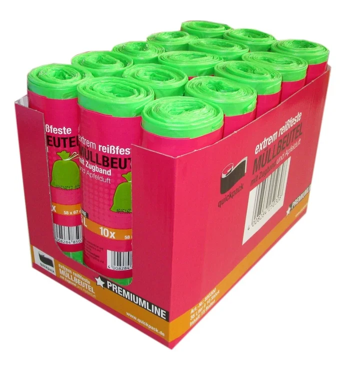 10 Müllbeutel, LDPE, Zugband mit Apfelduft, 35 L (grün)