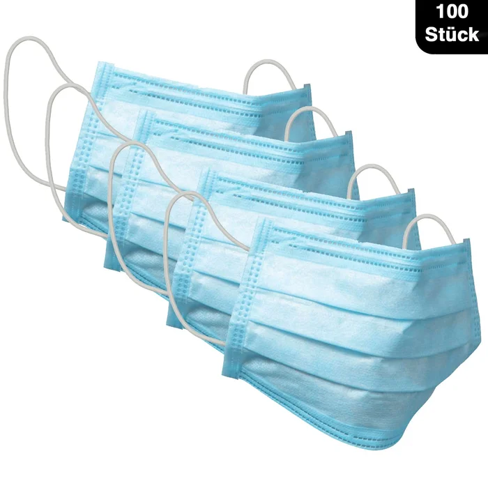 100x Einwegmaske 3-Lagig 50er Set Maske 3-lagig Gesichtsmaske Mund- und Nasenmaske