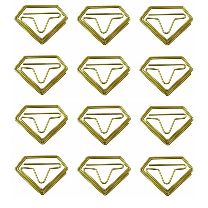 12x Büroklammern Papierklammern in Diamantenform Büro Schule Zubehör goldfarben