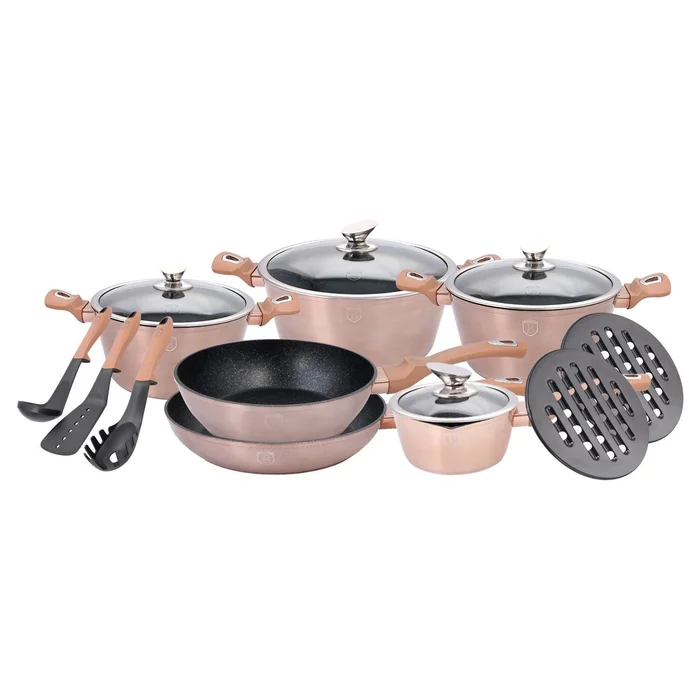 15 teiliges Kochgeschirr Set von Berlinger Haus – Topf- Pfannenset, rosegold