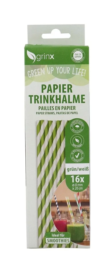 16 Papiertrinkhalme Smoothie, ø 8 mm, 20 cm (weiß/grün)