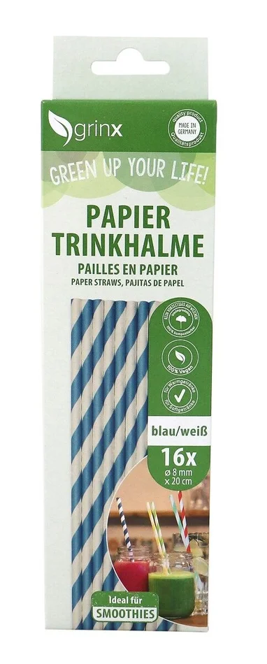 16 Papiertrinkhalme Smoothie, ø 8 mm, 20 cm (weiß/hellblau)