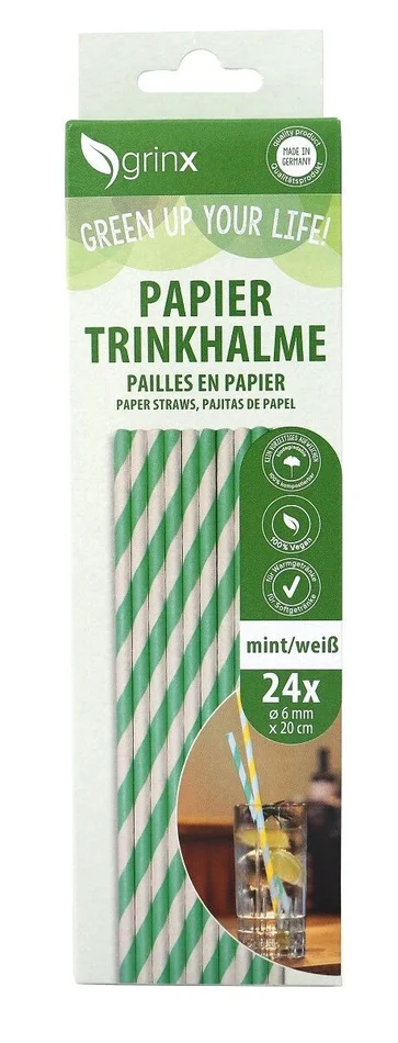 24 Papiertrinkhalme, ø 6 mm, 20 cm (weiß/mint)