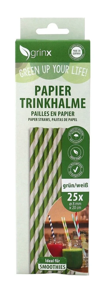 25 Papiertrinkhalme Smoothie, ø 8 mm, 20 cm (weiß/grün)