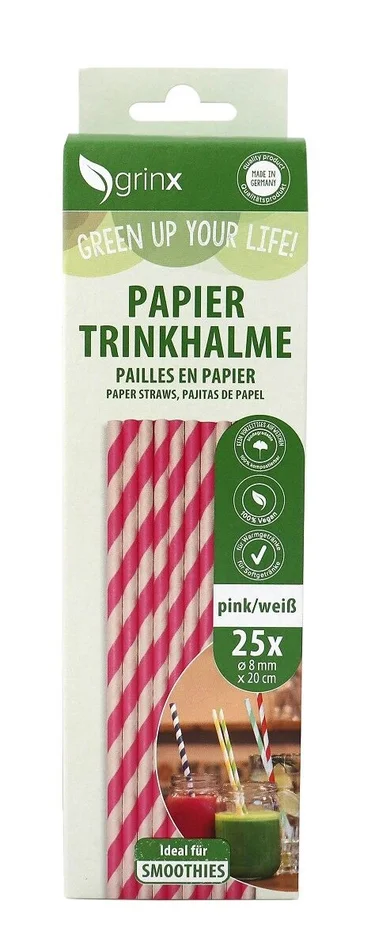 25 Papiertrinkhalme Smoothie, ø 8 mm, 20 cm (weiß/pink)