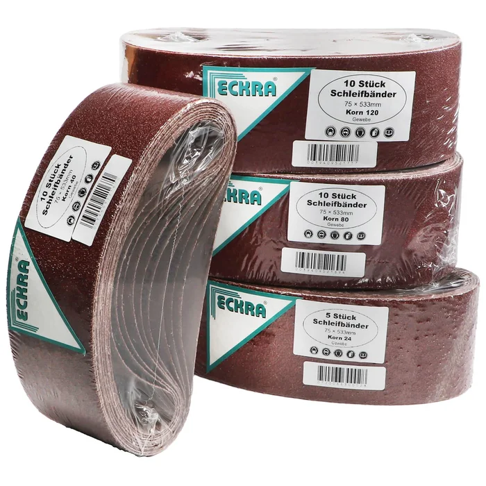 35 Schleifbänder 75×533 mm Mix – Korn: 24 40 80 120