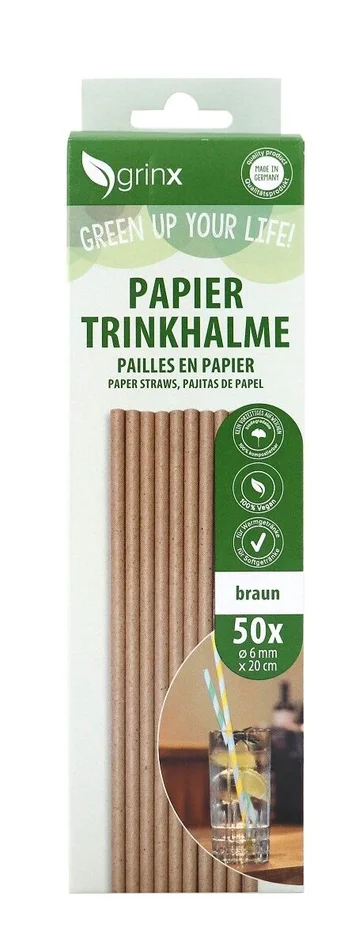 50 Papiertrinkhalme, ø 6 mm, 20 cm (naturbraun)