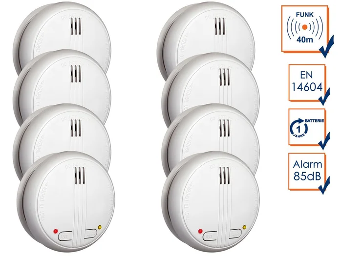 8er-Set Funkrauchmelder 40m Reichweite bis 20 Melder vernetzbar