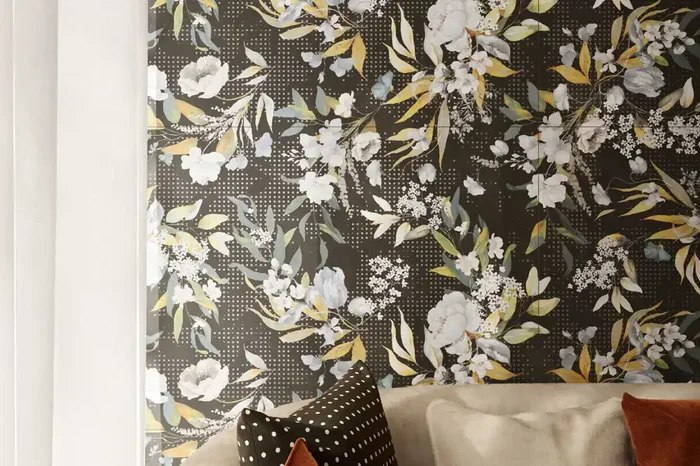 ABVERKAUF – Fliese Blumen-Dekor dunkel 60×120 cm „Jardin 07“ rektifiziert