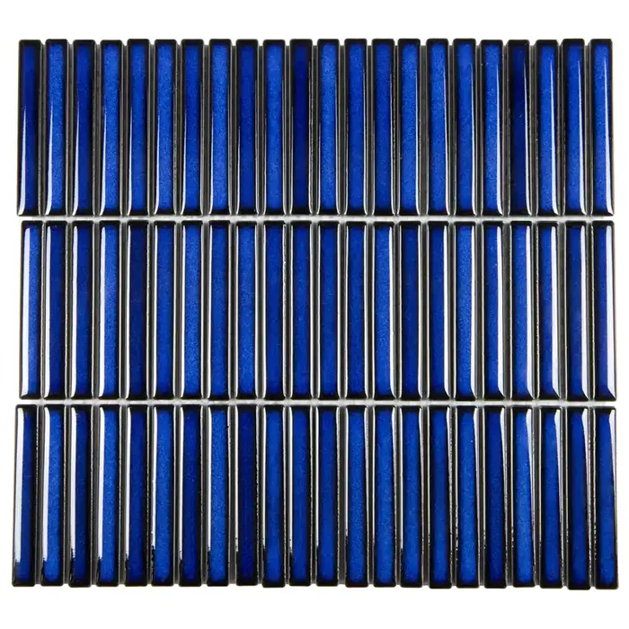 ABVERKAUF Mosaikfliesen Stäbchen 3-reihig Kit Kat Retro kobaltblau glänzend 28,2×30,8 cm netzverklebt
