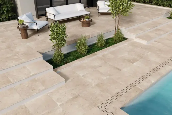 ABVERKAUF Terrassenplatte Steinoptik 60×60 cm beige „Unik Stone“ Feinsteinzeug 2 cm rektifiziert
