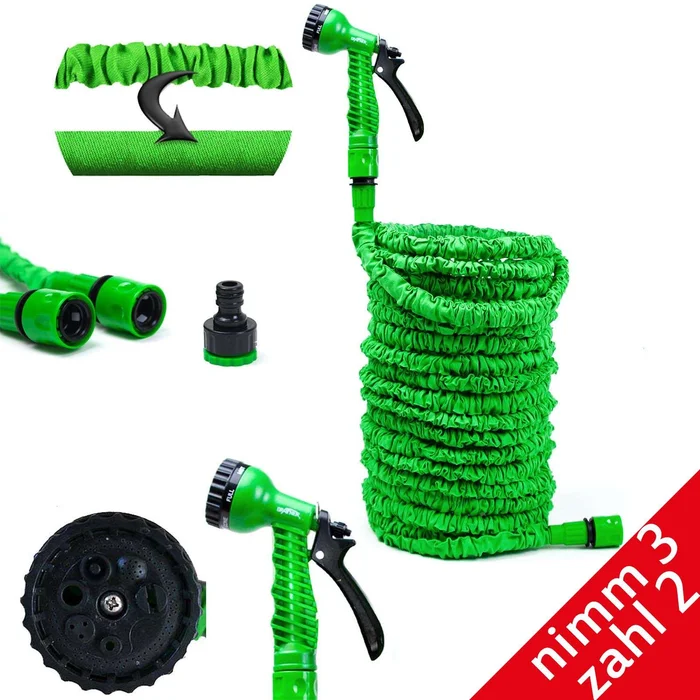 Aktion: Nimm 3 Zahl 2! Grafner® Flexibler 1/2″ Gartenschlauch 15 m inkl. 7 Funktionen Brause