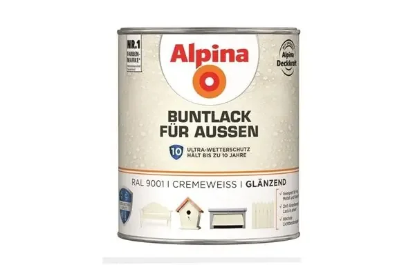 Alpina Buntlack für Außen, glänzend, 750 ml (cremeweiß)