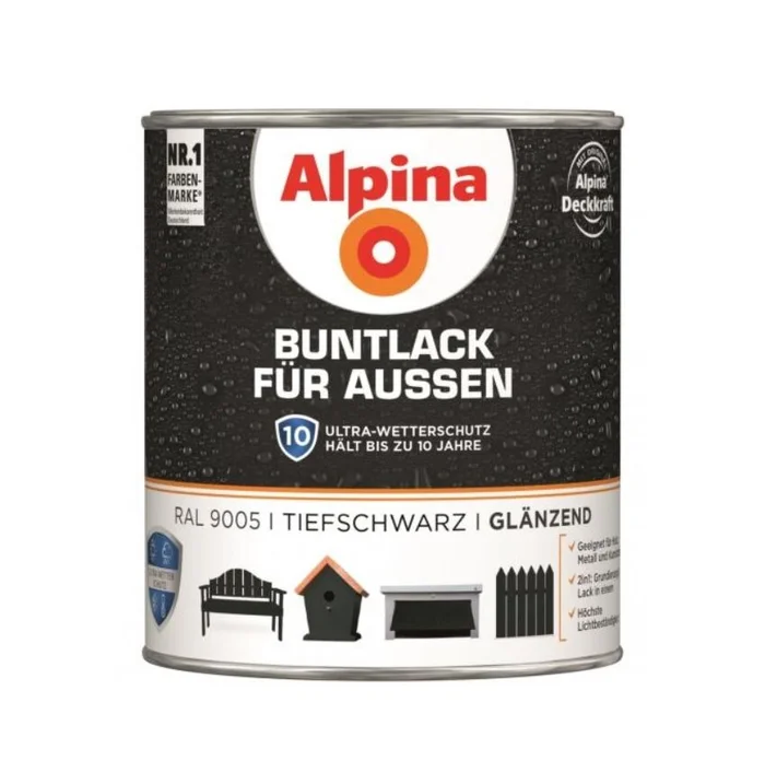 Alpina Buntlack für Außen, glänzend, 750 ml (tiefschwarz)