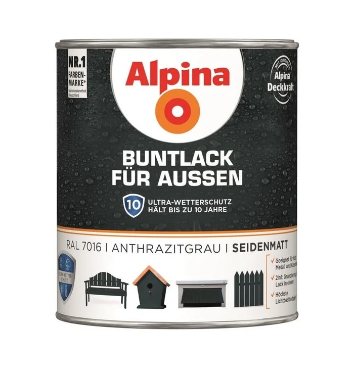 Alpina Buntlack für Außen, seidenmatt, 750 ml (anthrazitgrau)