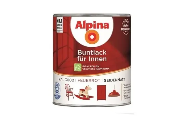 Alpina Buntlack für Innen, seidenmatt, 750 ml (feuerrot)