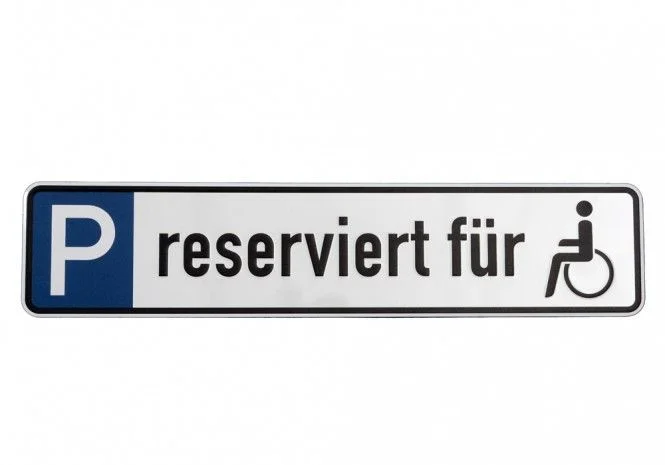 ALU Parkplatzkennzeichnungsschild gepr. 523mm breit, 113mm hoch, Rollstuhlfahrer