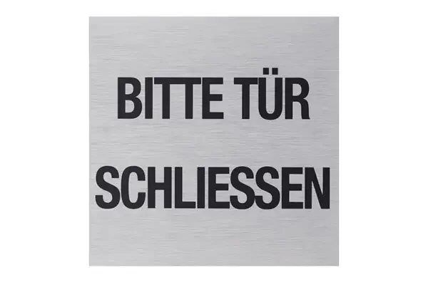 Aluminium Schild „Tür schließen“, 80 x 80 mm