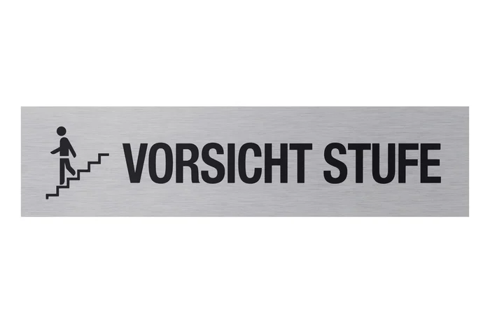 Aluminium Schild „Vorsicht Stufe“, 160 x 40 mm