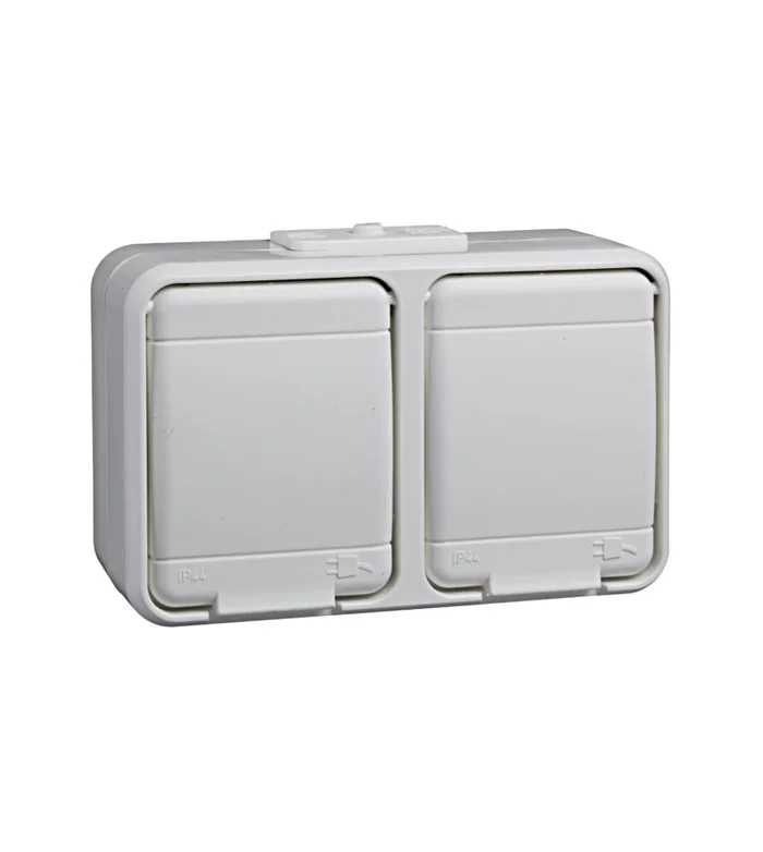 AP IP44 2-fach Steckdose, waagrecht, Schraubkl., basaltgrau