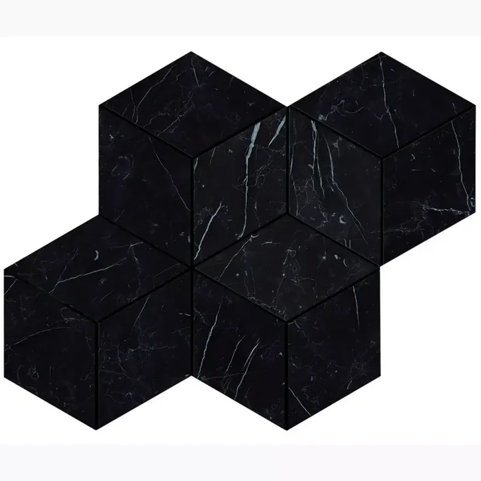 Atlas Concorde Marvel Stone Nero Marquina Lappato Mosaik Hexagon AS2K 30x35cm rektifiziert