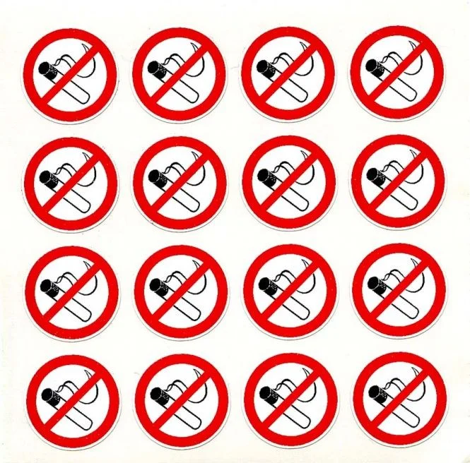 Aufkleber 20 mm Durchmesser Rauchen verboten‘, Bogen a 16 Aufklebe