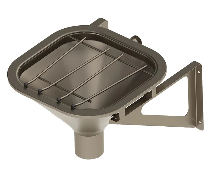 Auslaufschale mit Halterungen Purus V 151, aus Blech A 1.4404