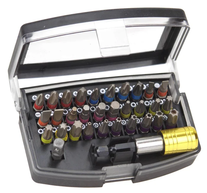 Bitbox 32 teilig Bitsatz Bits S2 Stahl mit Farbringen Box mit Gürtelclip