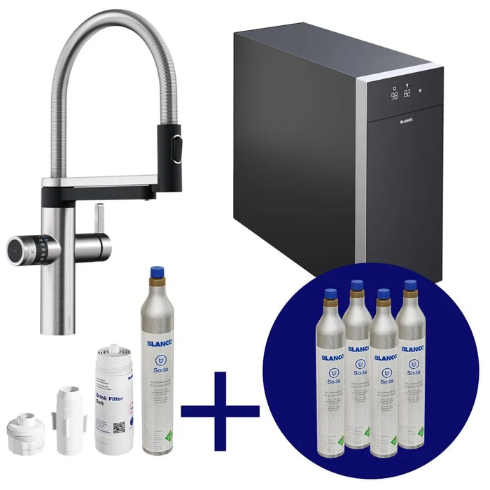 Blanco EVOL-S Pro Soda-Küchenarmatur Set inkl. 5 CO2-Zylinder