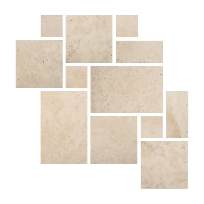 Bodenfliesen-Set Römischer Verband Steinoptik fertiges Set mit verschiedenen Größen „In Falda Marmo Primavera“
