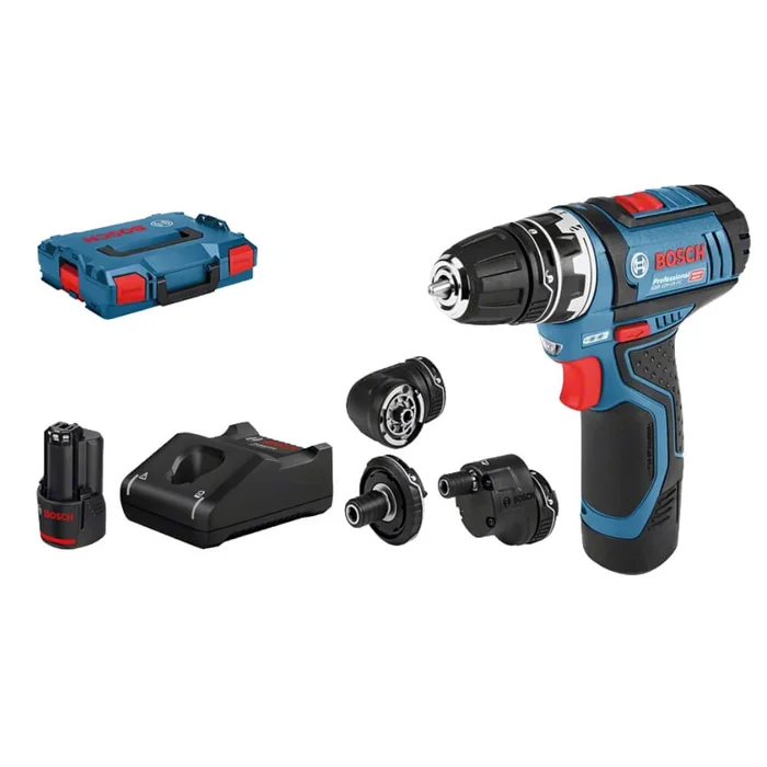Bosch Akku-Bohrschrauber GSR 12V-15 FC, mit 2 x 2.0 Ah-Akku, L-BOXX, 4 Aufsätze