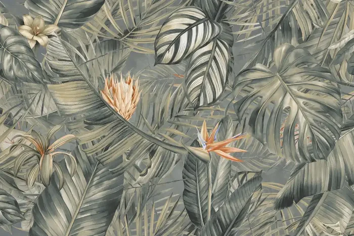 Dekorfliese Dschungel Monstera & Strelitzie 60×120 cm „Fantasy Paradise“ Wandfliese rektifiziert