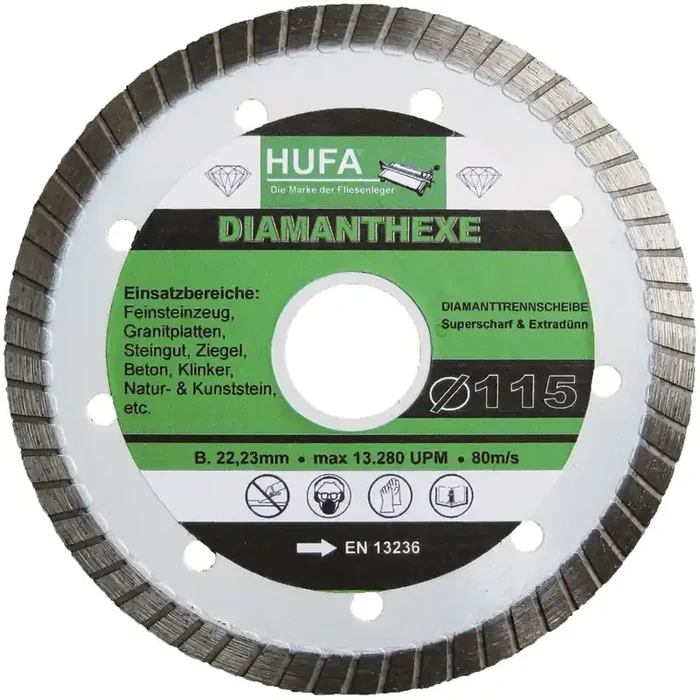 Diamantscheibe Profi 115mm superdünn mit Turbo-Schneidrand, Bohrung 22,2mm Hufa