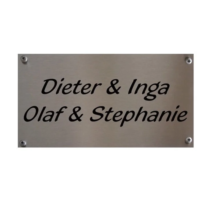 eckiges Namensschild aus Edelstahl mit Lasergravur