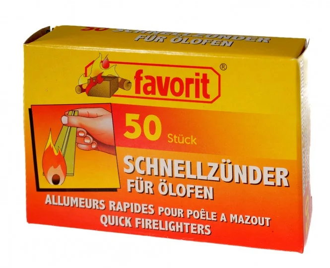 FAVORIT Ölofenanzünder mit Reibfläche 50 Stück Schnellzünder für Ölöfen