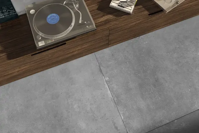 Fliese Betonoptik grau 120×120 cm „Cloud Grey“ Zementoptik rektifiziert