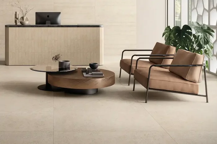 Fliese edle Steinoptik creme-beige 60×60 cm „Yacht Ivory“ Natursteinoptik rektifiziert