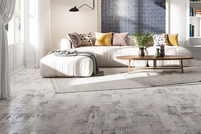 Fliese edle Teppichoptik 50×100 cm „Milano Grey“ elegante Textiloptik mit Webstruktur grau