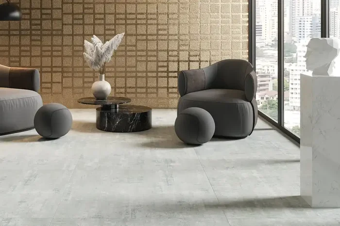 Fliese edle Teppichoptik 60×60 cm „Milano White“ elegante Textiloptik mit Webstruktur weiß