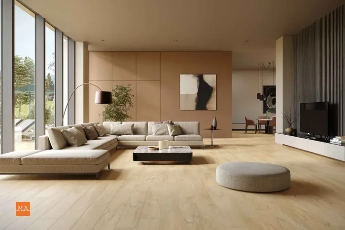 Fliese Holzoptik hell 20×120 cm „Piave Beige“ hellbraun rektifiziert