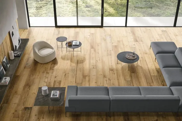 Fliese Holzoptik rustikal gold 15×90 cm „Cortina Honey“ rektifiziert