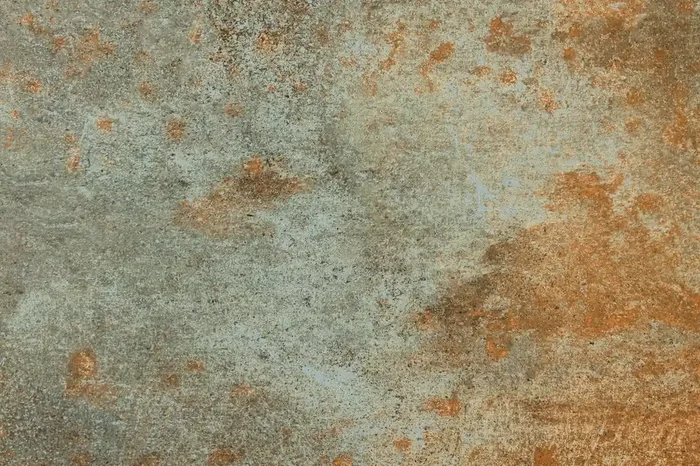 Fliese Metalloptik grün-orange 30×60 cm „Costruire Metallo Verde“ Kupfer mit Grünspan Rostoptik rektifiziert