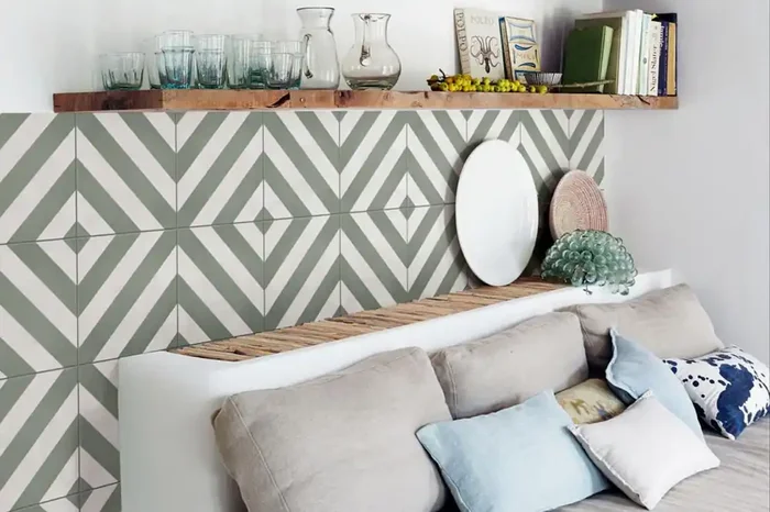 Fliese Patchwork Dekor Zementoptik grün weiß 20×20 cm „Contrasti Tappeto 10“ Ragno by Marazzi