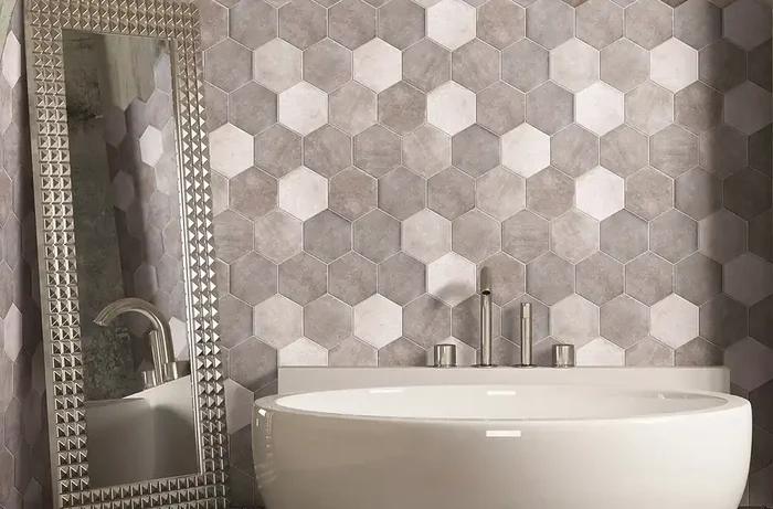 Fliese Sechseck Hexagon Vintage Rustikal grau 24×27,7cm „New Orleans Bourbon Street“ CIR