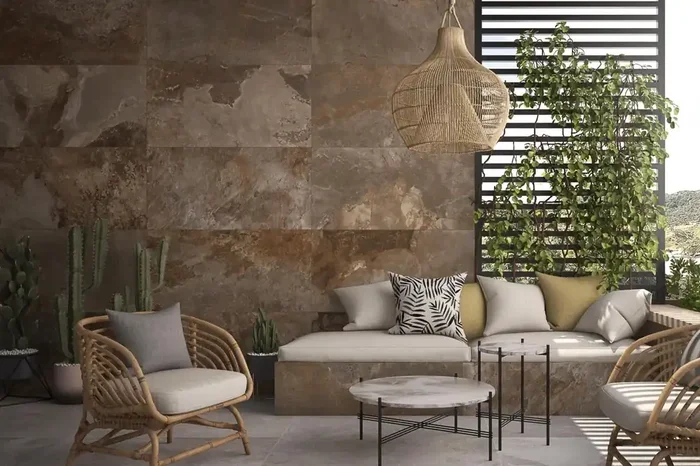 Fliese Steinoptik rustikal orange rot „Bor Oxido“ rektifiziert