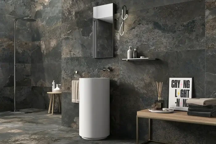 Fliese Steinoptik rustikal schwarz braun „Bor Marengo“ rektifiziert