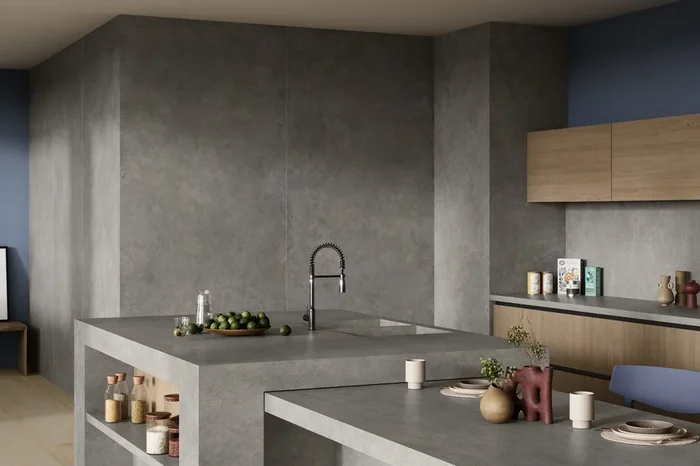 Fliese warme Betonoptik grau-braun 60×60 cm „Ferro Dark Grey“ matt rektifiziert