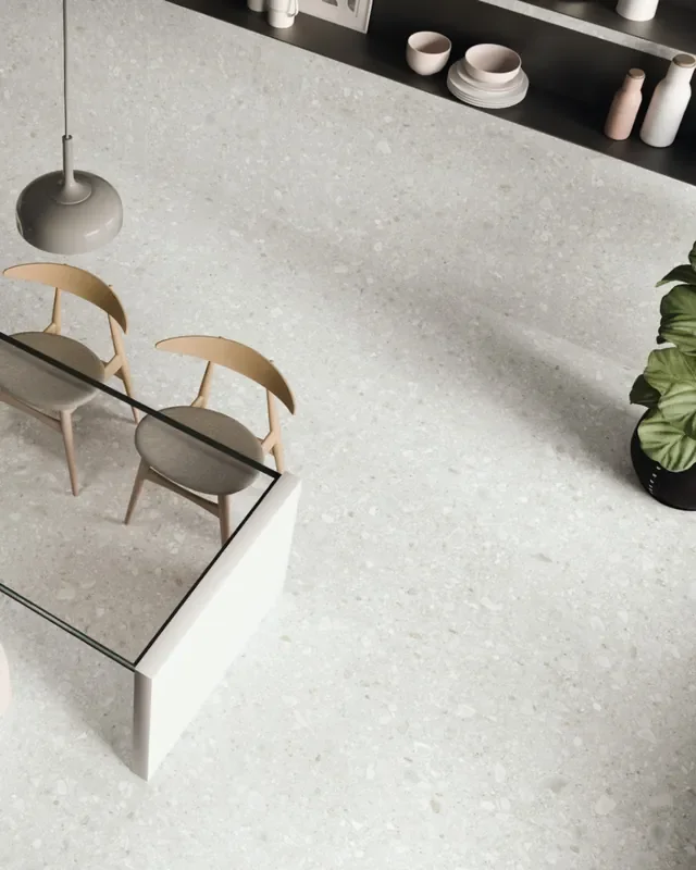 Fliesen Terrazzo Optik Weiß 60×120 cm Greystone White