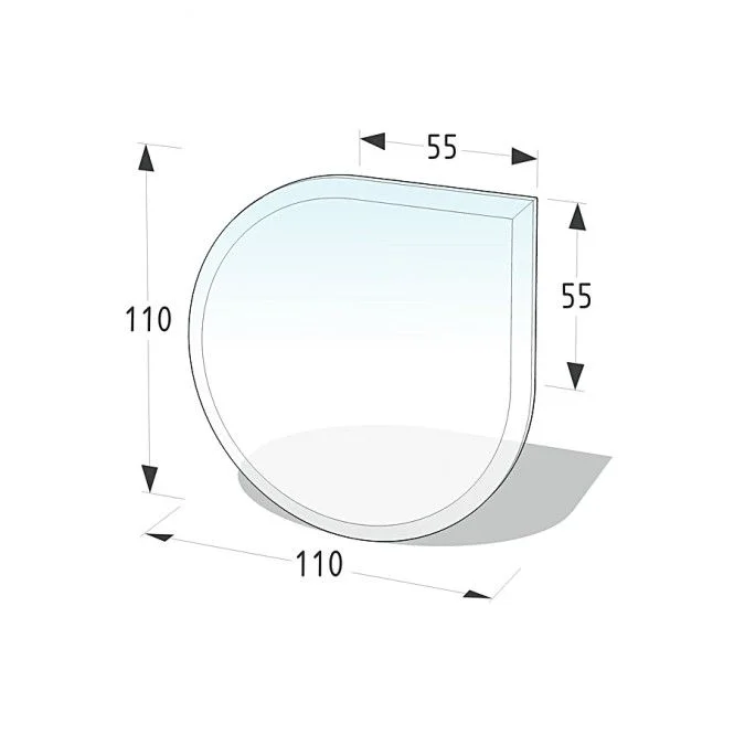 Glasbodenplatte 21.02.884.2 110×110 cm Stärke 8 mm, Tropfenform